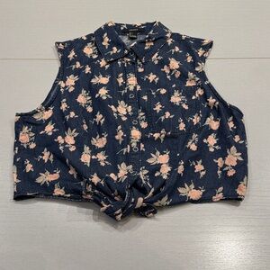 Forever 21 Navy Floral Button Down Shirt
